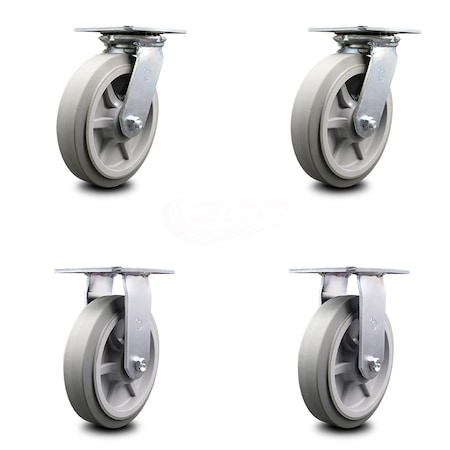 Service Caster 8 Inch Thermoplastic Caster Set with Roller Bearings 2 Swivel 2 Rigid SCC SCC-35S820-TPRRF-2-R-2